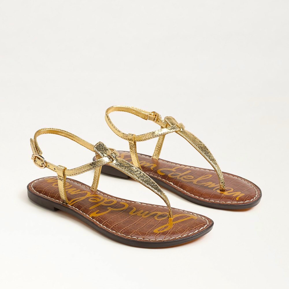 NEW Sam Edelman Gigi Gold and Brown T-Strap Sandals /New in Box